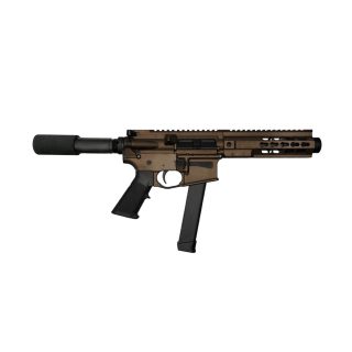 BLEM 9mm Forged 7.5" Cerakote Midnight Bronze Barrel Pistol Buffer Tube Padded Tube Cap 7" Rail Mini Can