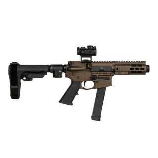 BM-9 Pistol 9mm Forged Receiver 5" Barrel Cerakote Midnight Bronze KAK M2 Blade, Folding Stock and Swampfox Sight 5" U-lok Rail A2 Flash Hider